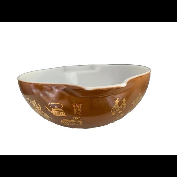 PYREX 444 Early American Cinderella Nesting Mixing Bowl 4 Qt Brown Gold Vintage - Picture 7 of 15